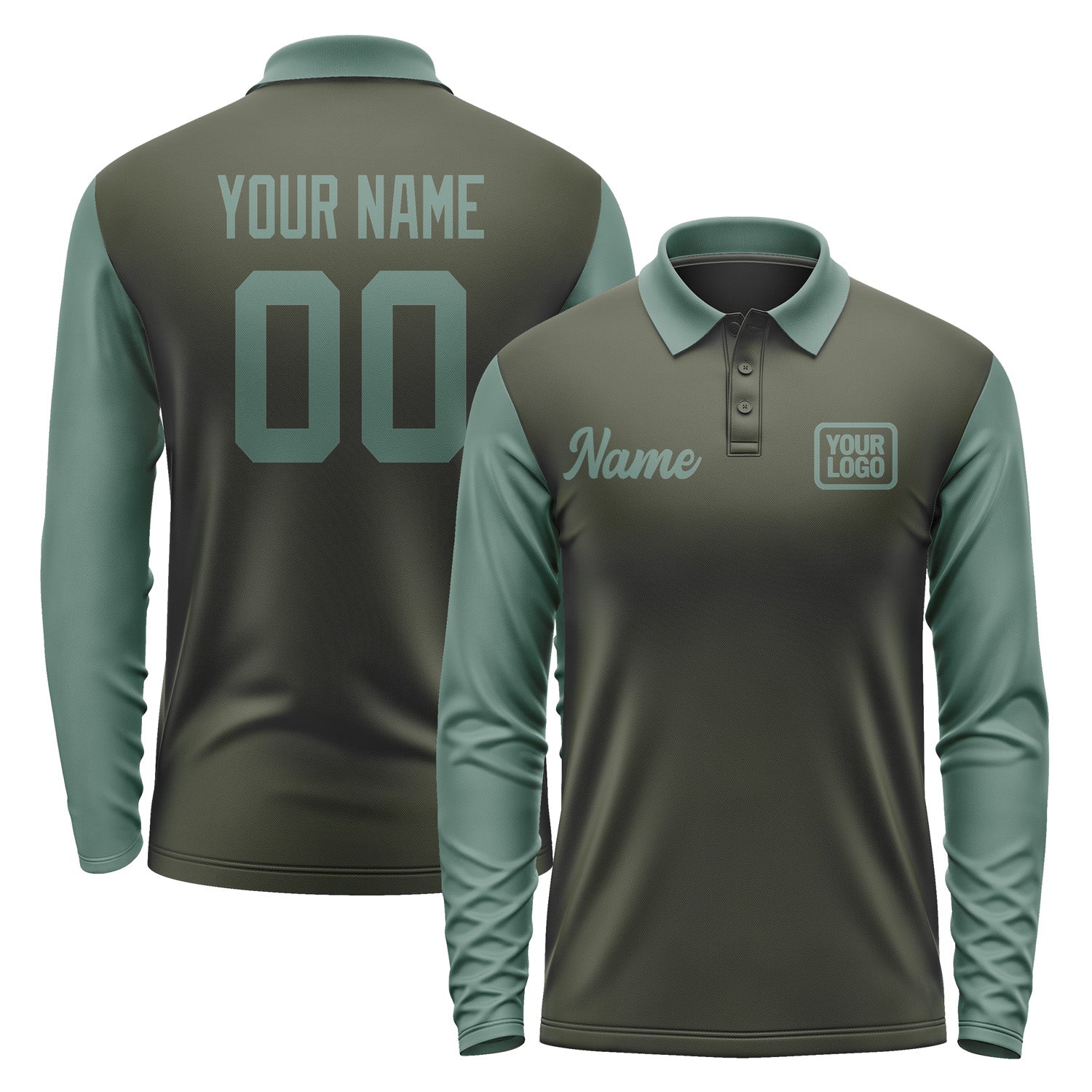 Custom Olive Blue Green Long Sleeve Polo Shirt Pl022727B127