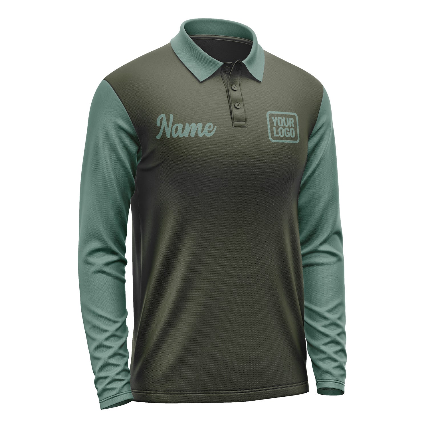 Custom Olive Blue Green Long Sleeve Polo Shirt Pl022727B127