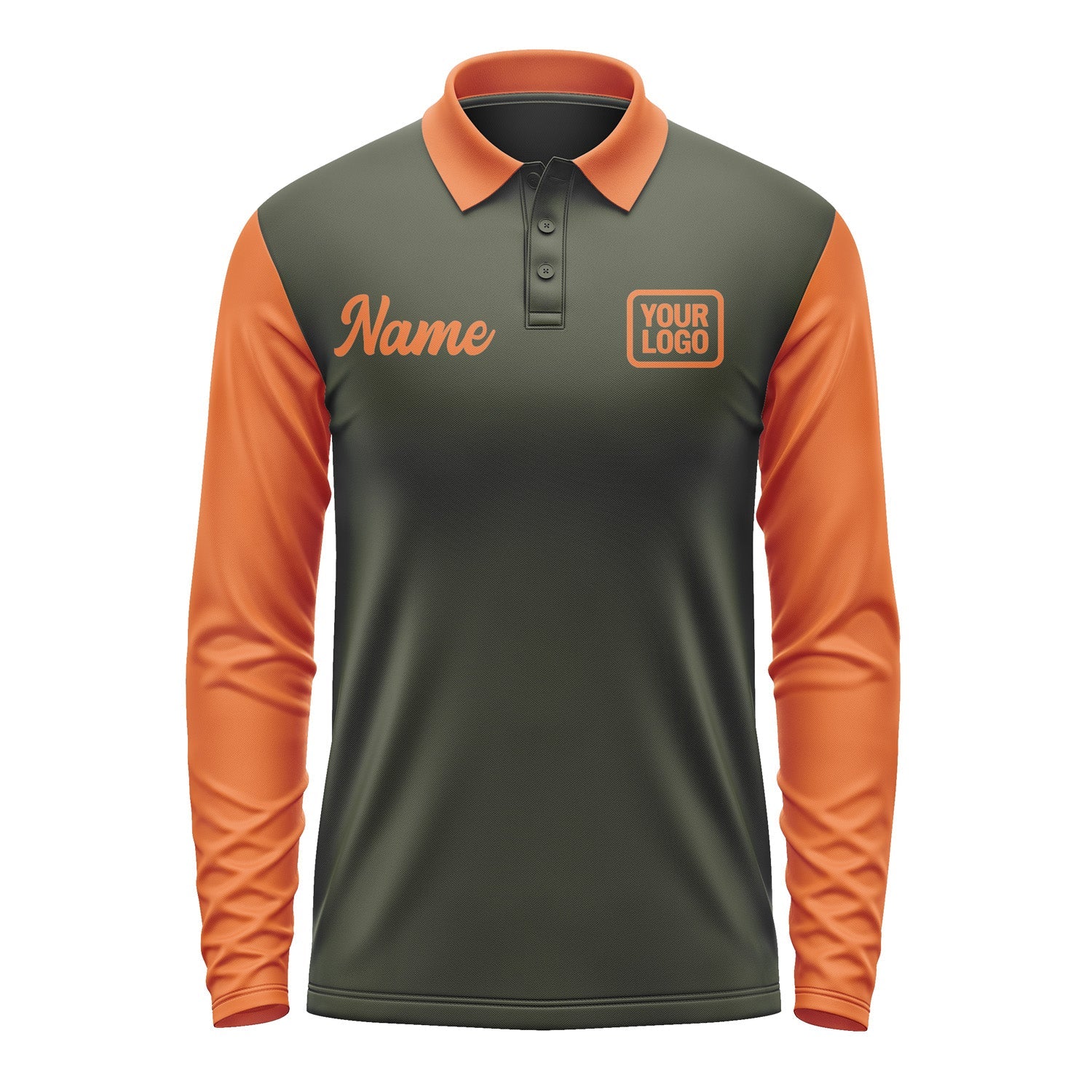 Custom Olive Orange Long Sleeve Polo Shirt Pl022828B128