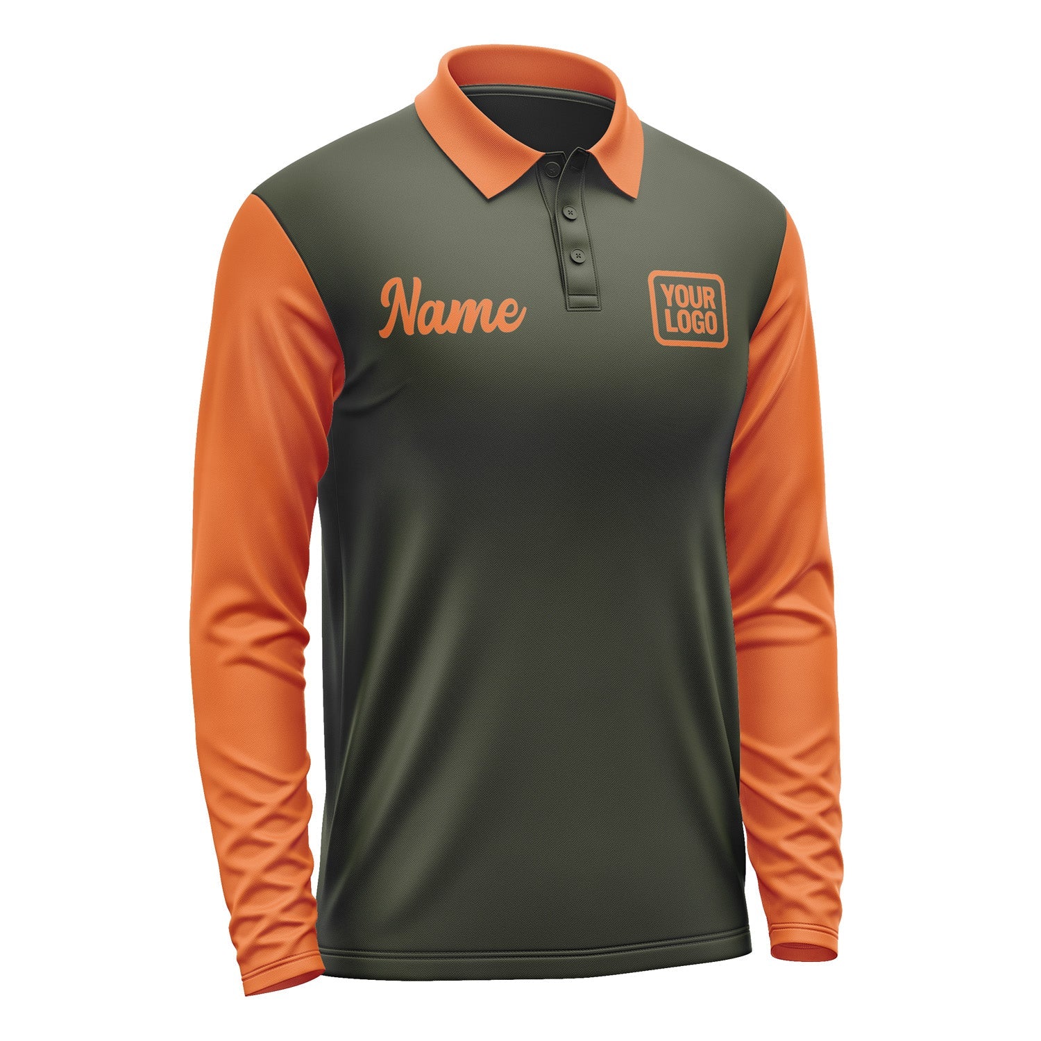 Custom Olive Orange Long Sleeve Polo Shirt Pl022828B128
