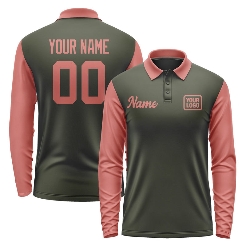 Custom Olive Copper Rose Long Sleeve Polo Shirt Pl022929B129