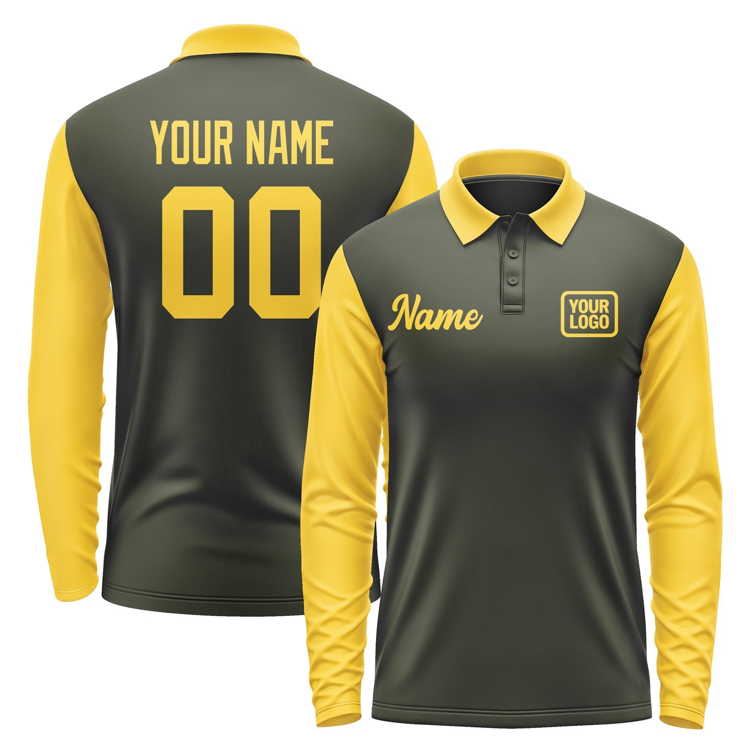 Custom Olive Gold Long Sleeve Polo Shirt Pl023030B130