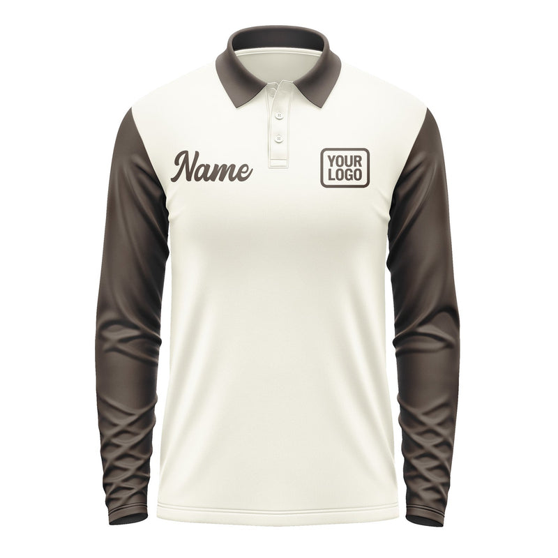 Custom Cream Brown Long Sleeve Polo Shirt Pl030101B101