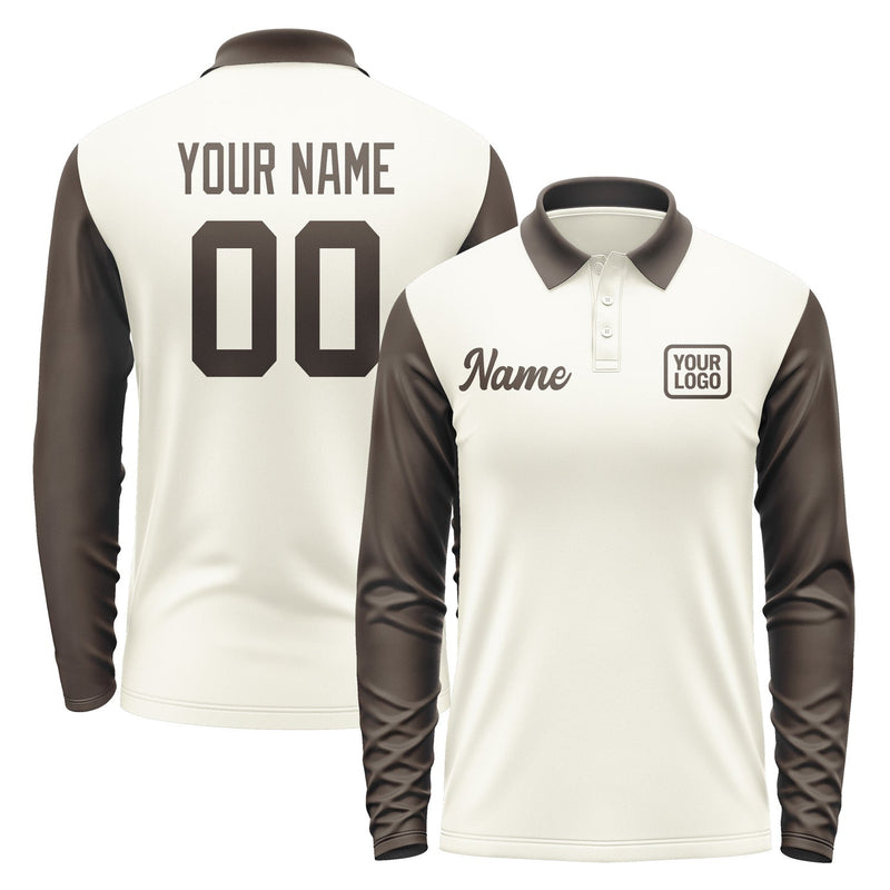 Custom Cream Brown Long Sleeve Polo Shirt Pl030101B101