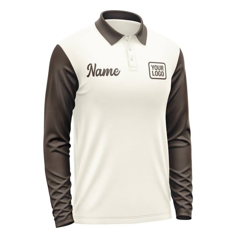 Custom Cream Brown Long Sleeve Polo Shirt Pl030101B101