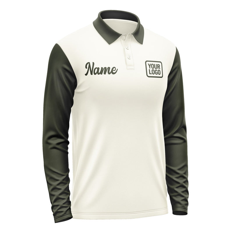 Custom Cream Olive Long Sleeve Polo Shirt Pl030202B102