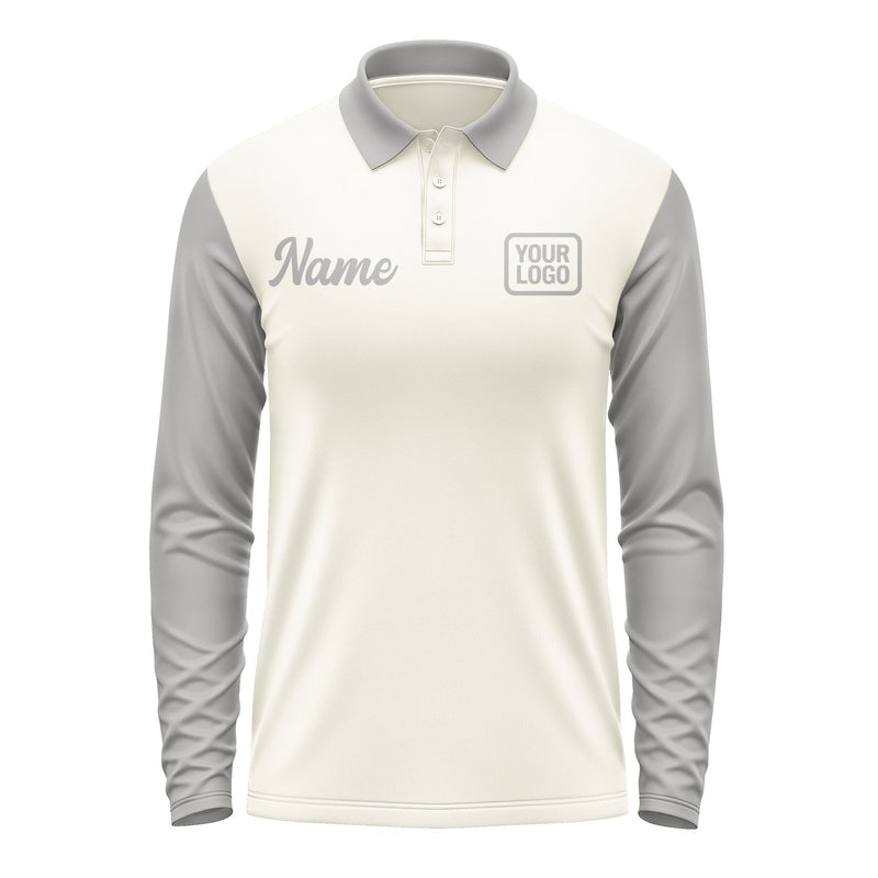 Custom Cream Gray Long Sleeve Polo Shirt Pl030404B104