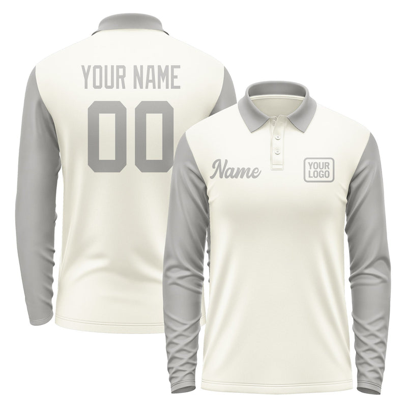Custom Cream Gray Long Sleeve Polo Shirt Pl030404B104