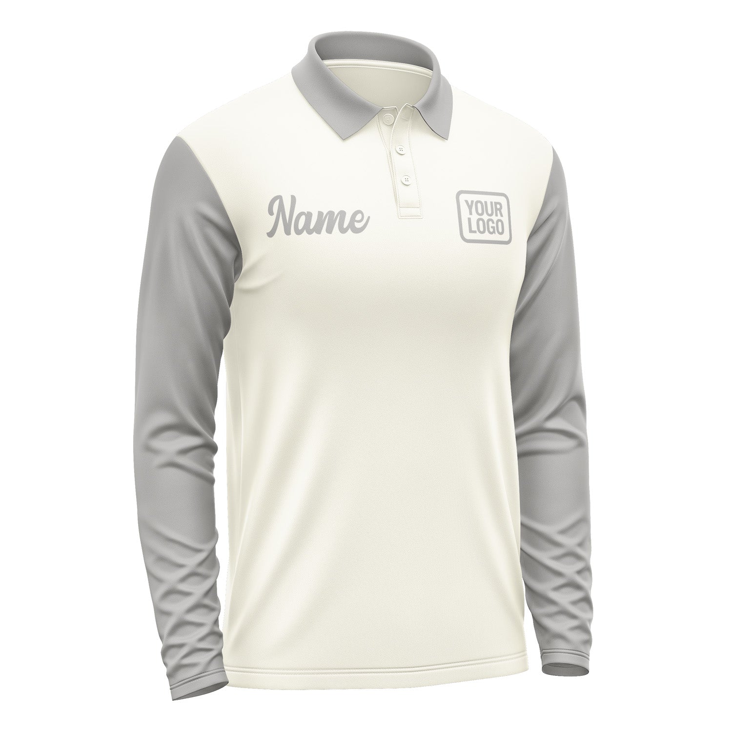 Custom Cream Gray Long Sleeve Polo Shirt Pl030404B104