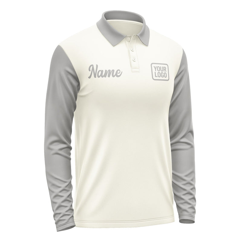 Custom Cream Gray Long Sleeve Polo Shirt Pl030404B104