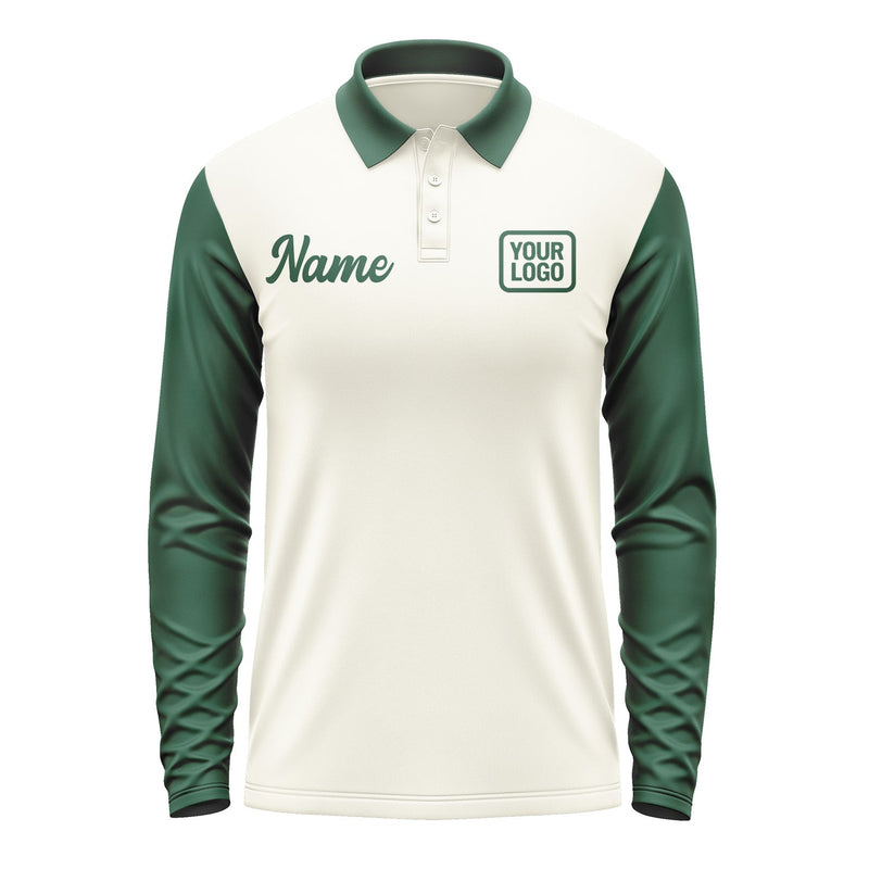 Custom Cream Green Long Sleeve Polo Shirt Pl030505B105
