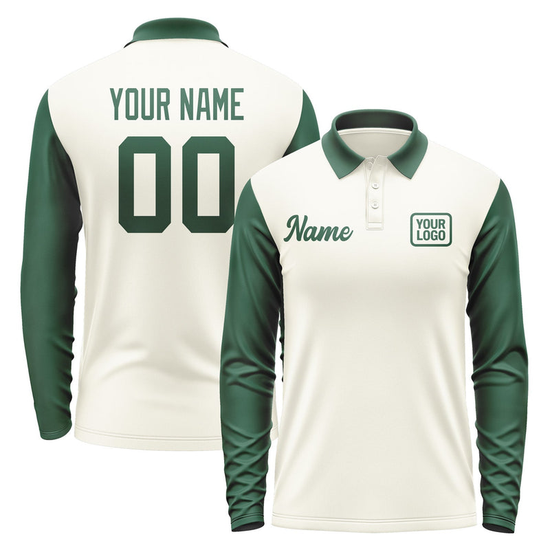 Custom Cream Green Long Sleeve Polo Shirt Pl030505B105