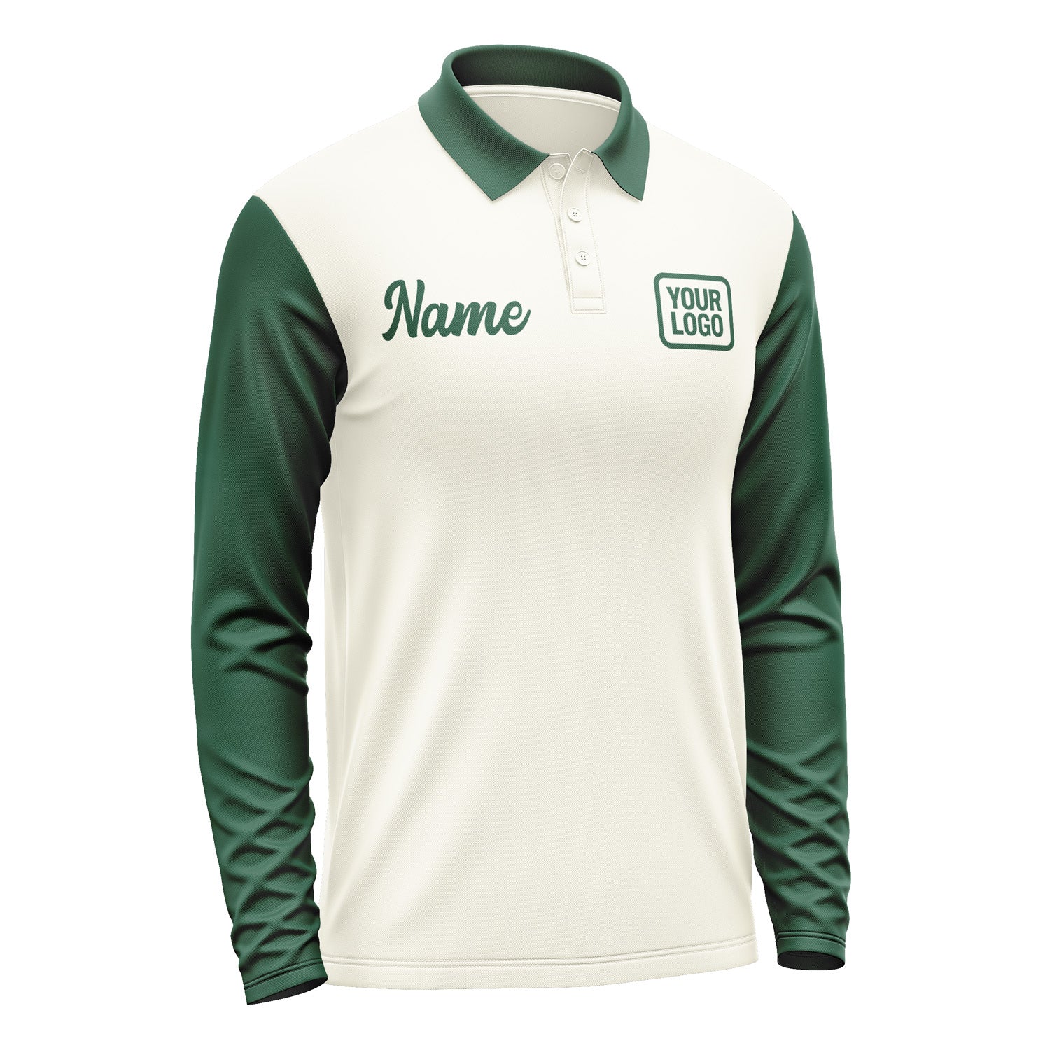 Custom Cream Green Long Sleeve Polo Shirt Pl030505B105