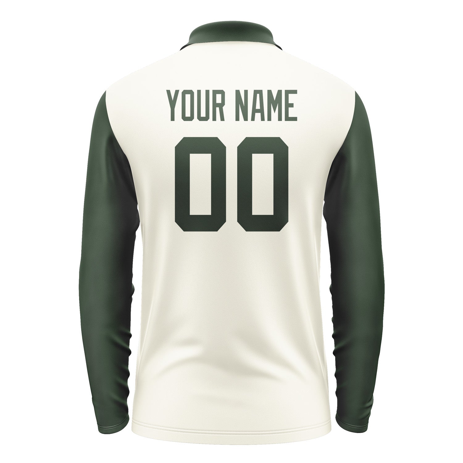 Custom Cream Dark Green Long Sleeve Polo Shirt Pl030606B106