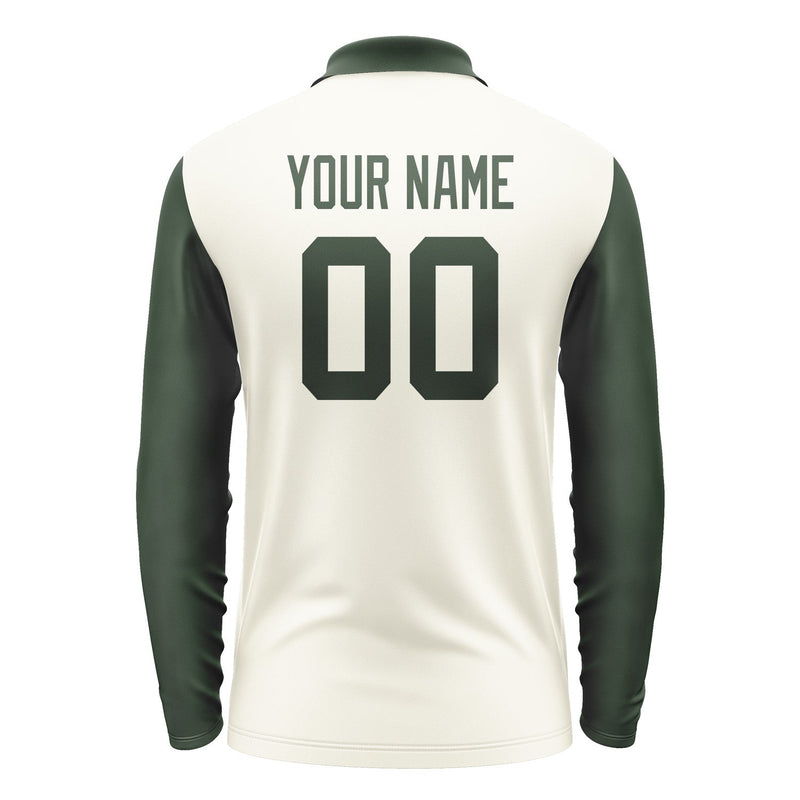Custom Cream Dark Green Long Sleeve Polo Shirt Pl030606B106