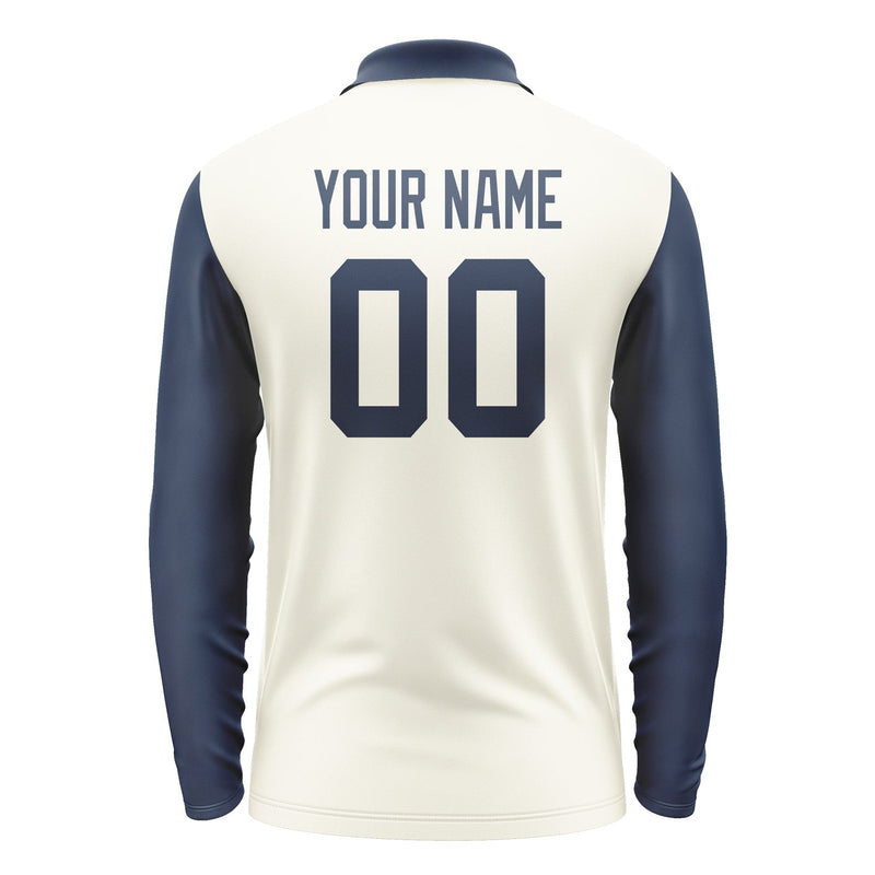 Custom Cream Blue Long Sleeve Polo Shirt Pl031010B110