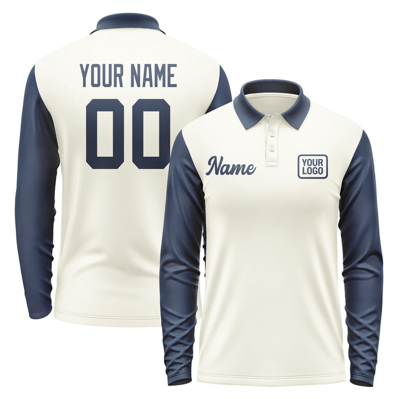 Custom Cream Blue Long Sleeve Polo Shirt Pl031010B110