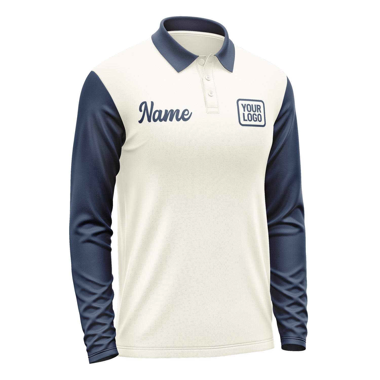 Custom Cream Blue Long Sleeve Polo Shirt Pl031010B110