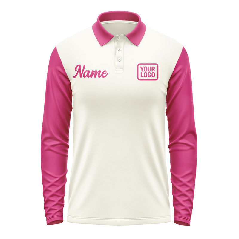Custom Cream Pink Long Sleeve Polo Shirt Pl031313B113