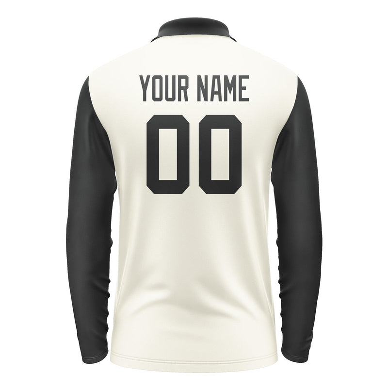 Custom Cream Black Long Sleeve Polo Shirt Pl031717B117