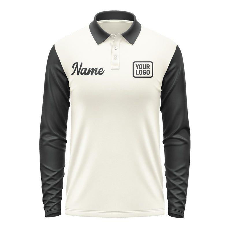 Custom Cream Black Long Sleeve Polo Shirt Pl031717B117