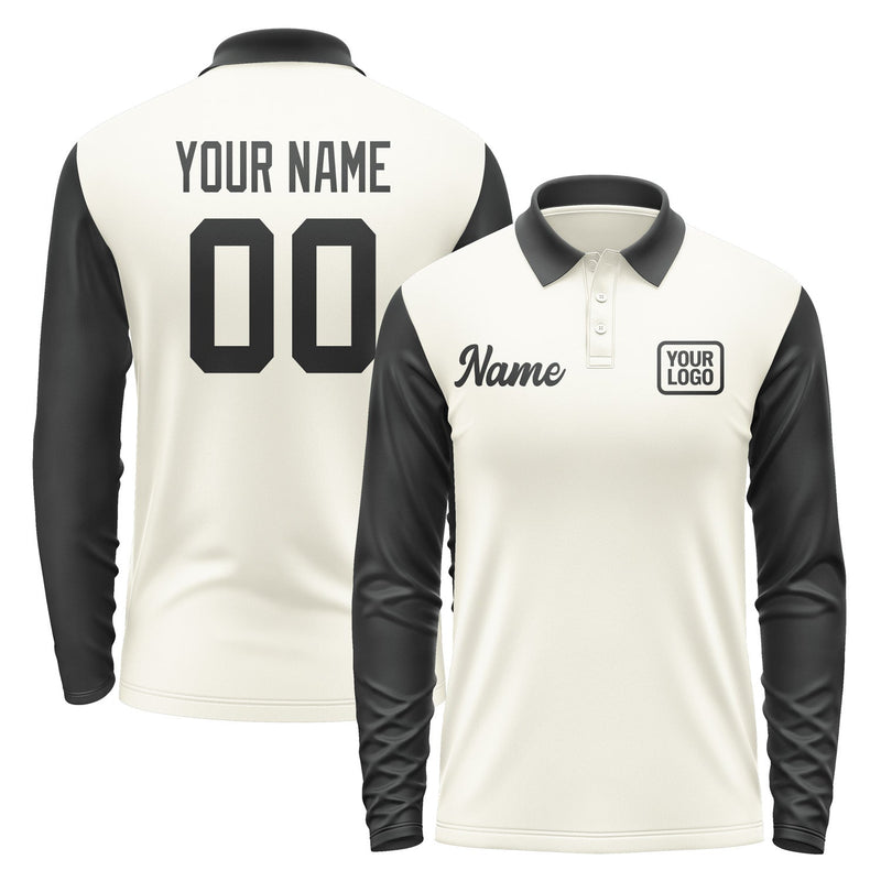 Custom Cream Black Long Sleeve Polo Shirt Pl031717B117