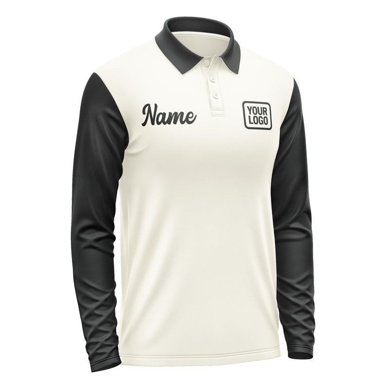 Custom Cream Black Long Sleeve Polo Shirt Pl031717B117