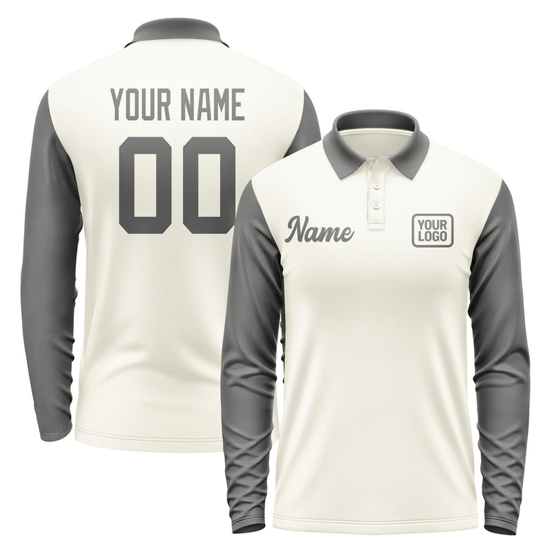 Custom Cream Dark Grey Long Sleeve Polo Shirt Pl032020B120