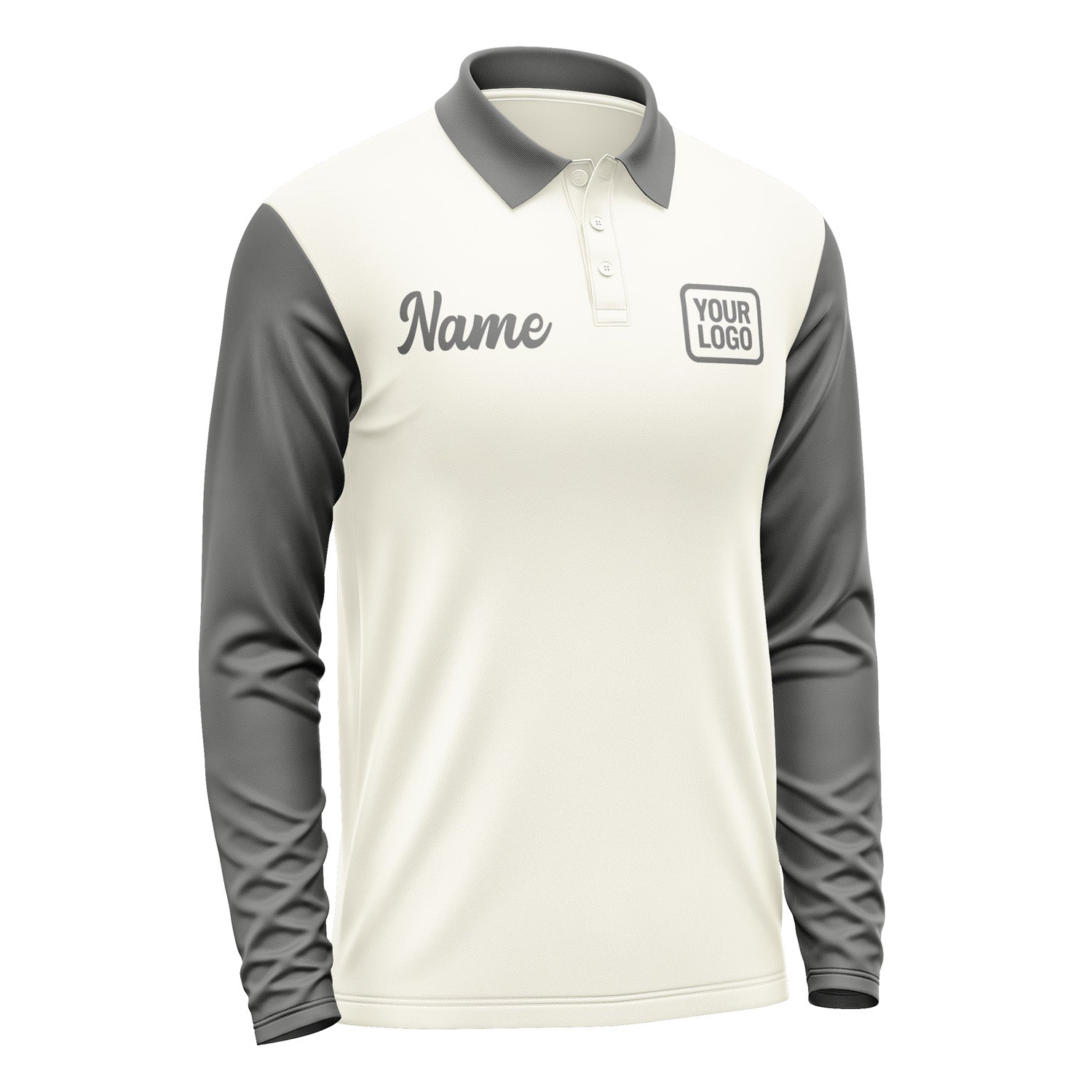Custom Cream Dark Grey Long Sleeve Polo Shirt Pl032020B120
