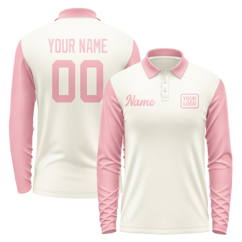 Custom Cream Light Pink Long Sleeve Polo Shirt Pl032121B121