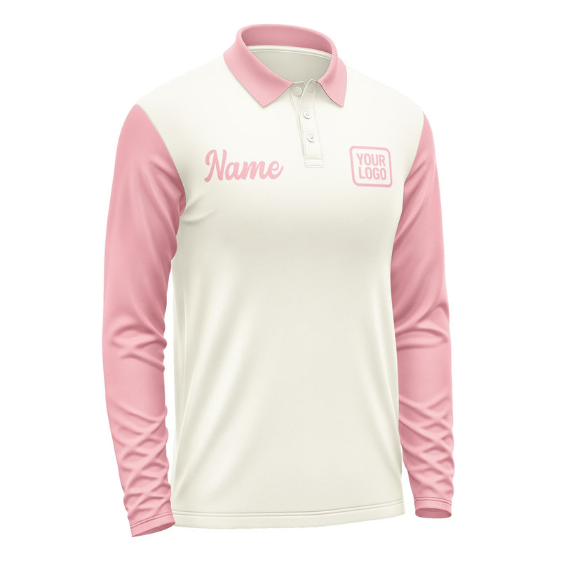 Custom Cream Light Pink Long Sleeve Polo Shirt Pl032121B121