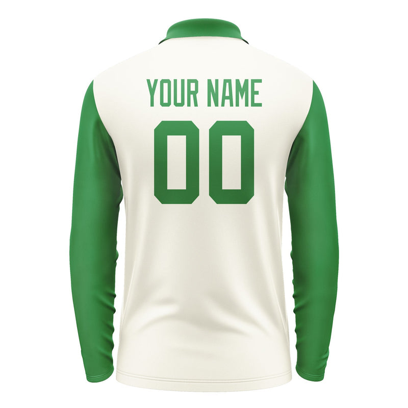 Custom Cream Emerald Green Long Sleeve Polo Shirt Pl032424B124