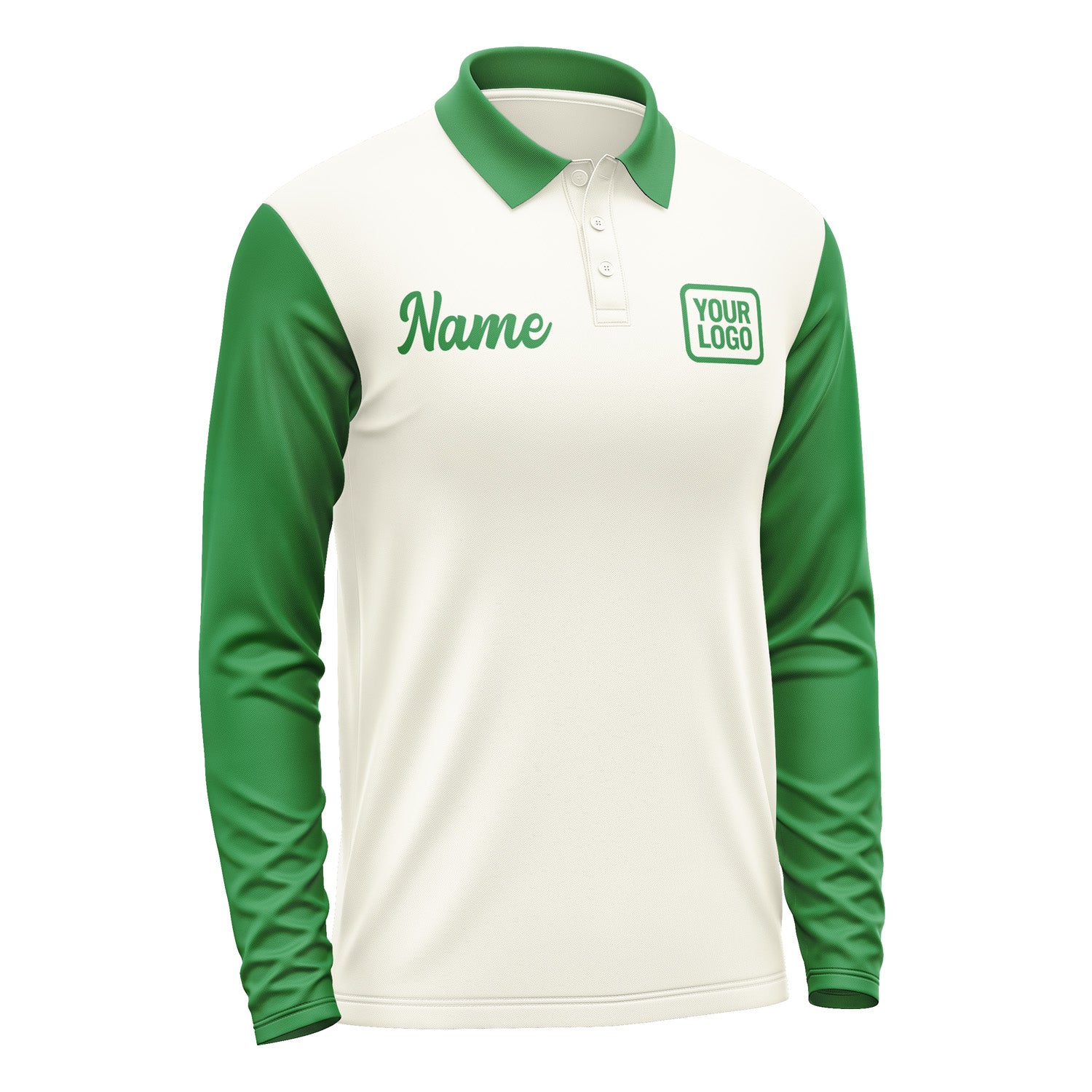 Custom Cream Emerald Green Long Sleeve Polo Shirt Pl032424B124