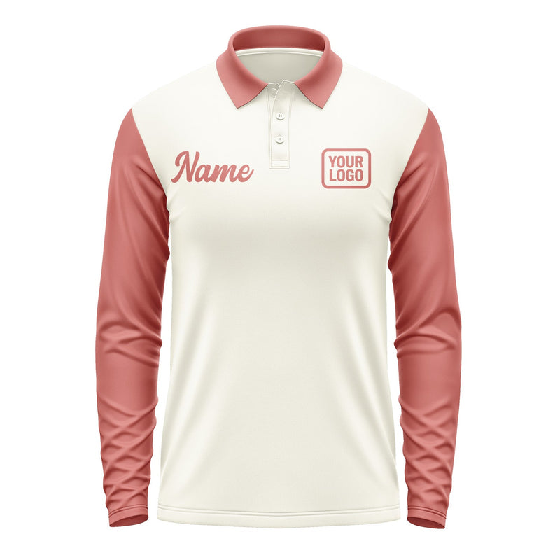Custom Cream Copper Rose Long Sleeve Polo Shirt Pl032929B129