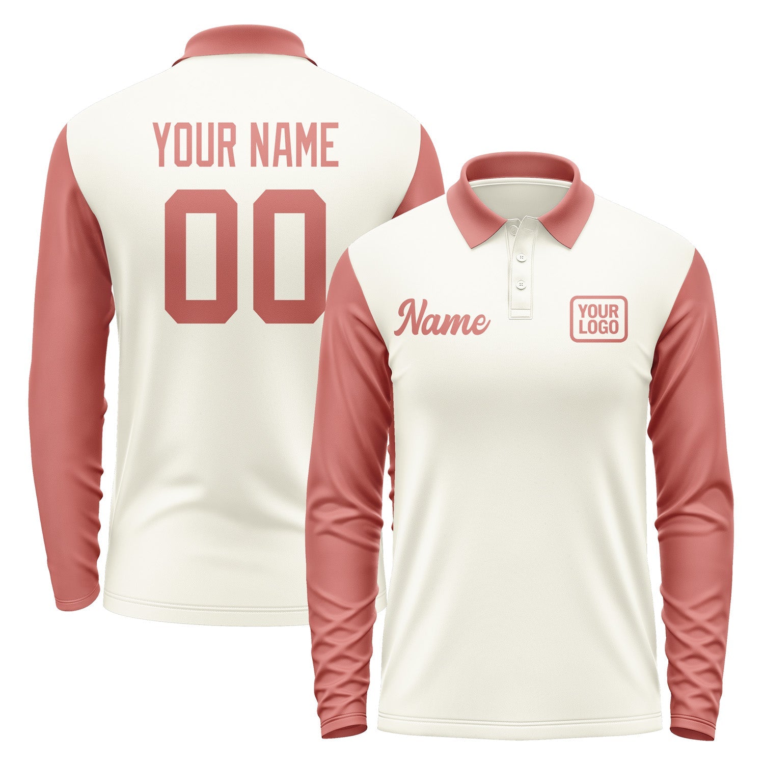 Custom Cream Copper Rose Long Sleeve Polo Shirt Pl032929B129