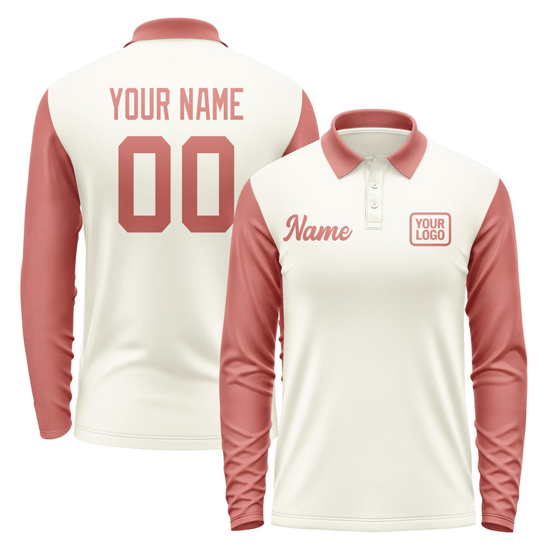 Custom Cream Copper Rose Long Sleeve Polo Shirt Pl032929B129