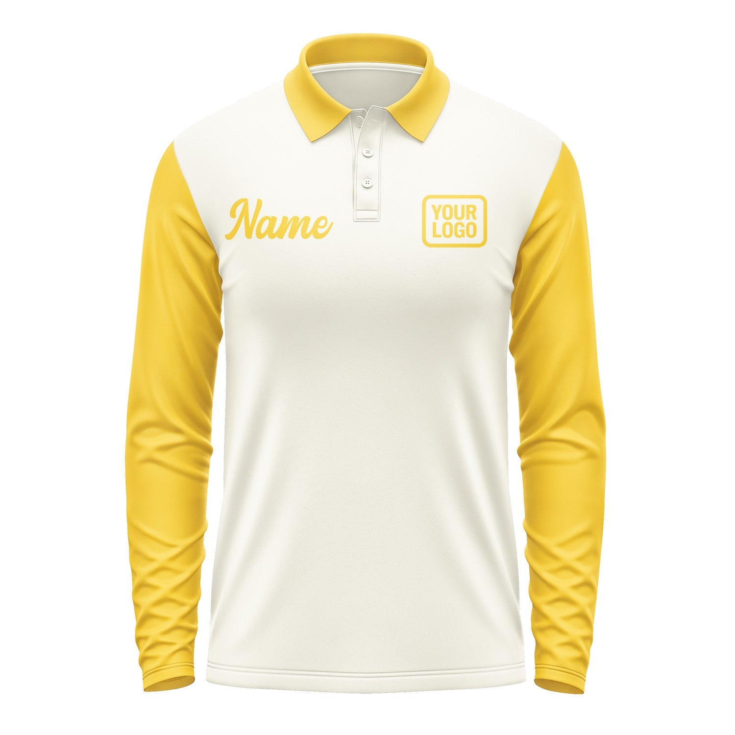 Custom Cream Gold Long Sleeve Polo Shirt Pl033030B130
