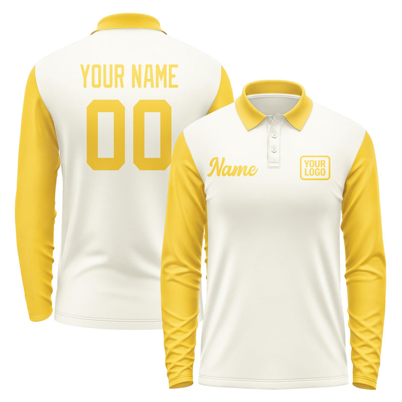 Custom Cream Gold Long Sleeve Polo Shirt Pl033030B130