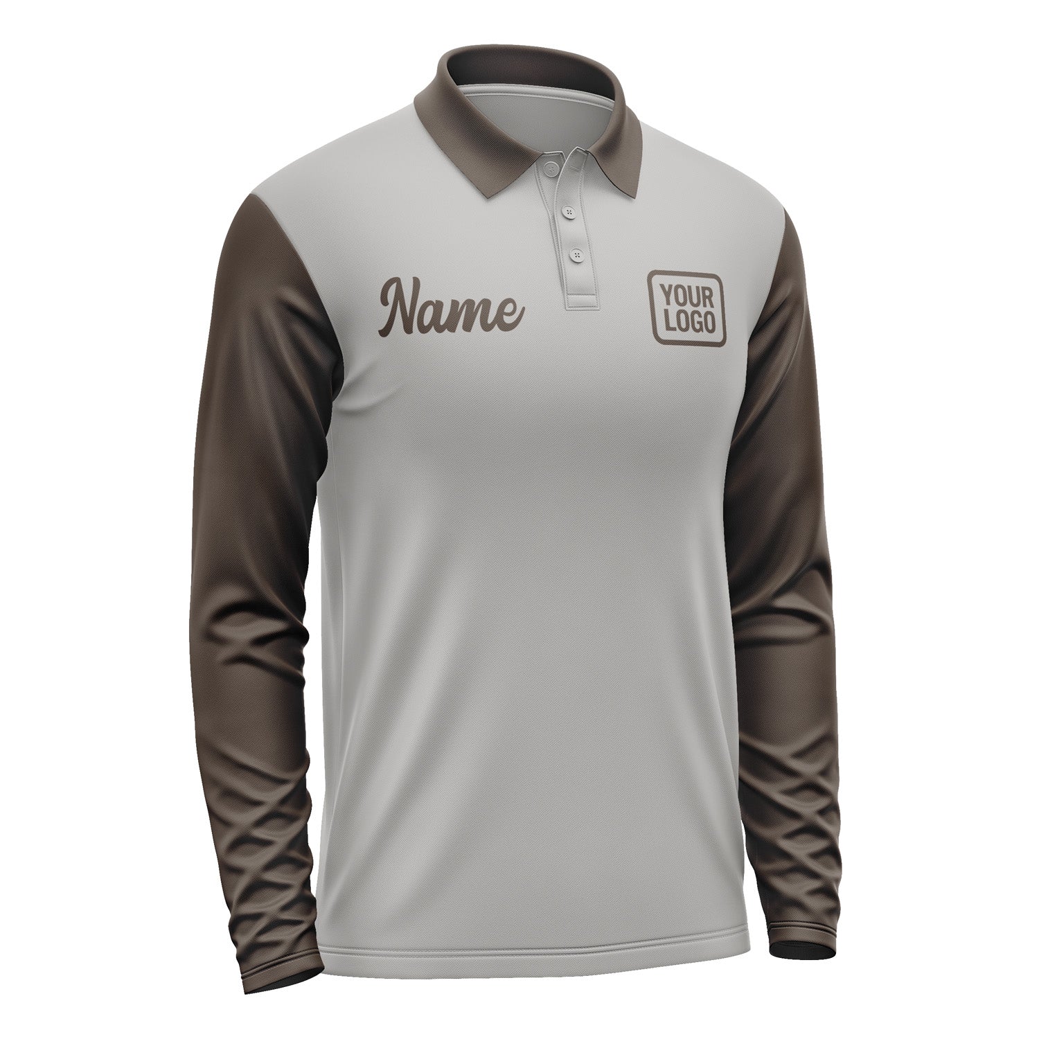 Custom Gray Brown Long Sleeve Polo Shirt Pl040101B101