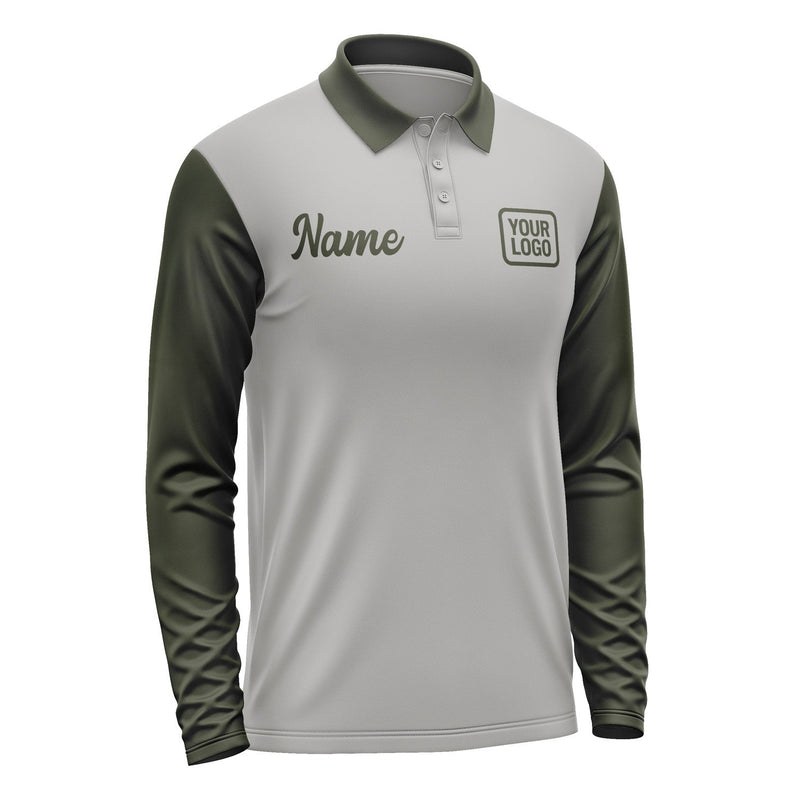 Custom Gray Olive Long Sleeve Polo Shirt Pl040202B102