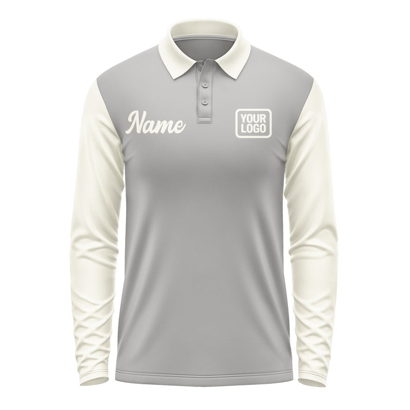 Custom Gray Cream Long Sleeve Polo Shirt Pl040303B103