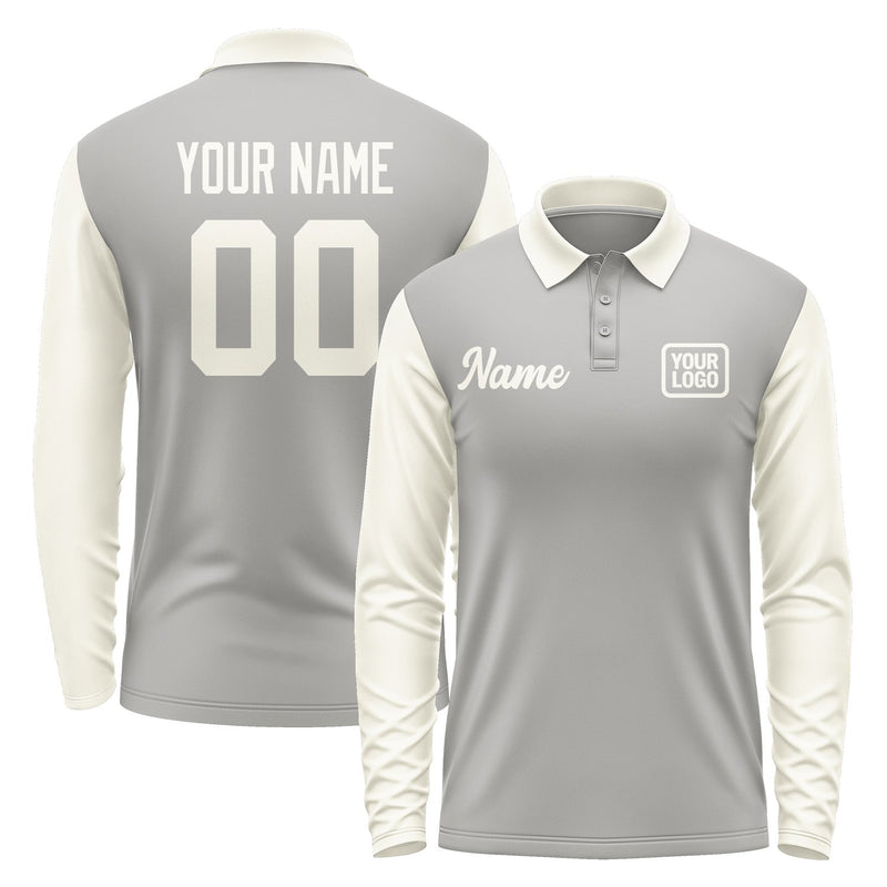 Custom Gray Cream Long Sleeve Polo Shirt Pl040303B103