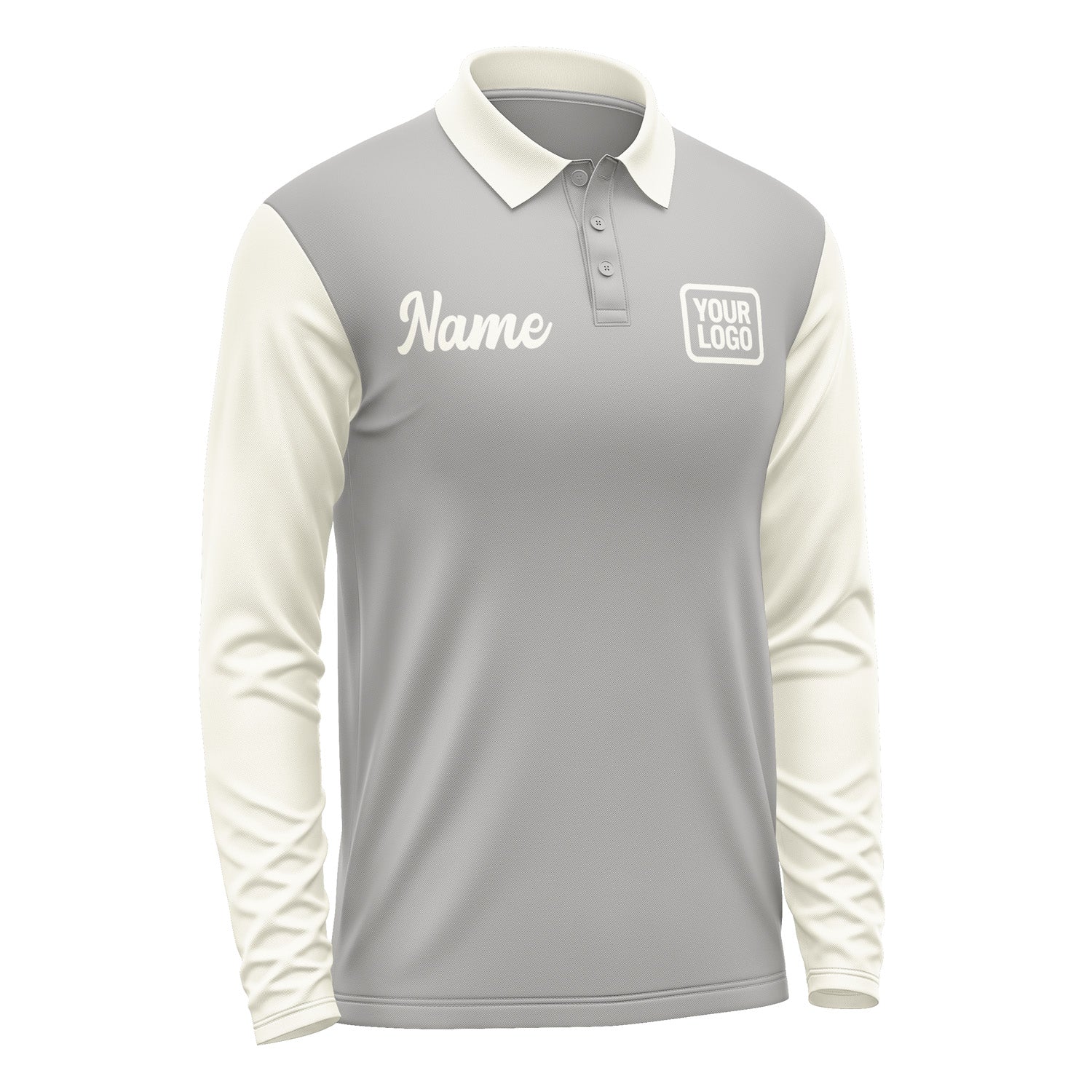 Custom Gray Cream Long Sleeve Polo Shirt Pl040303B103