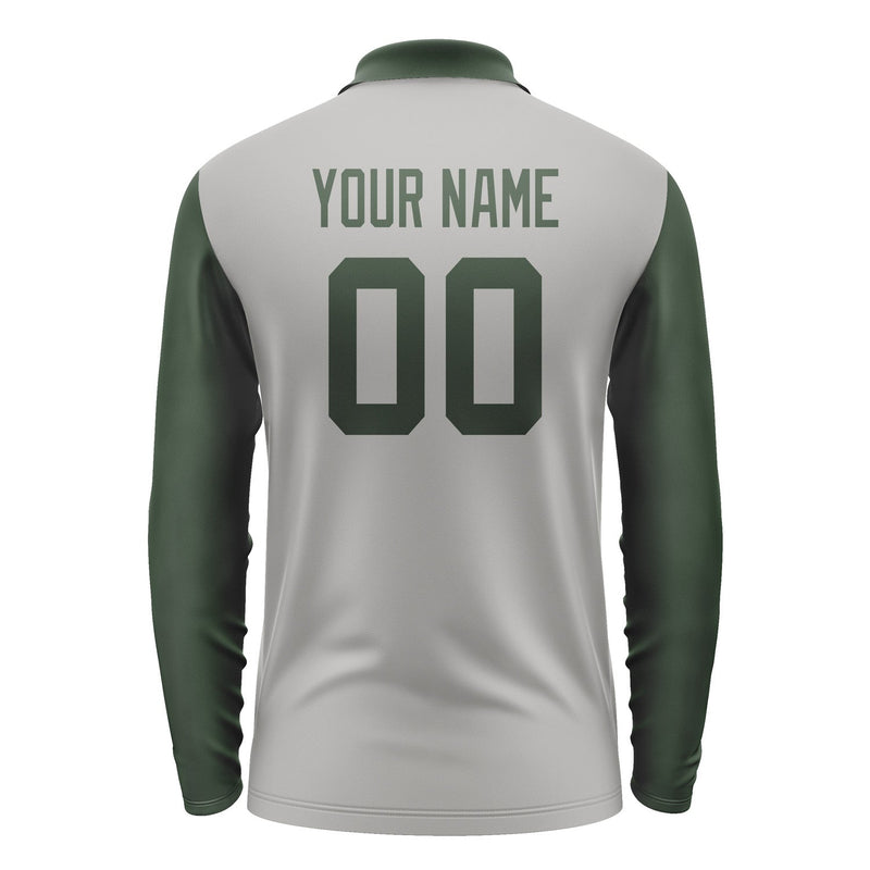 Custom Gray Dark Green Long Sleeve Polo Shirt Pl040606B106
