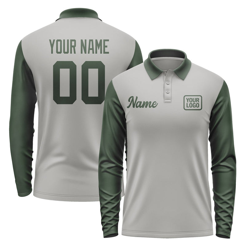 Custom Gray Dark Green Long Sleeve Polo Shirt Pl040606B106