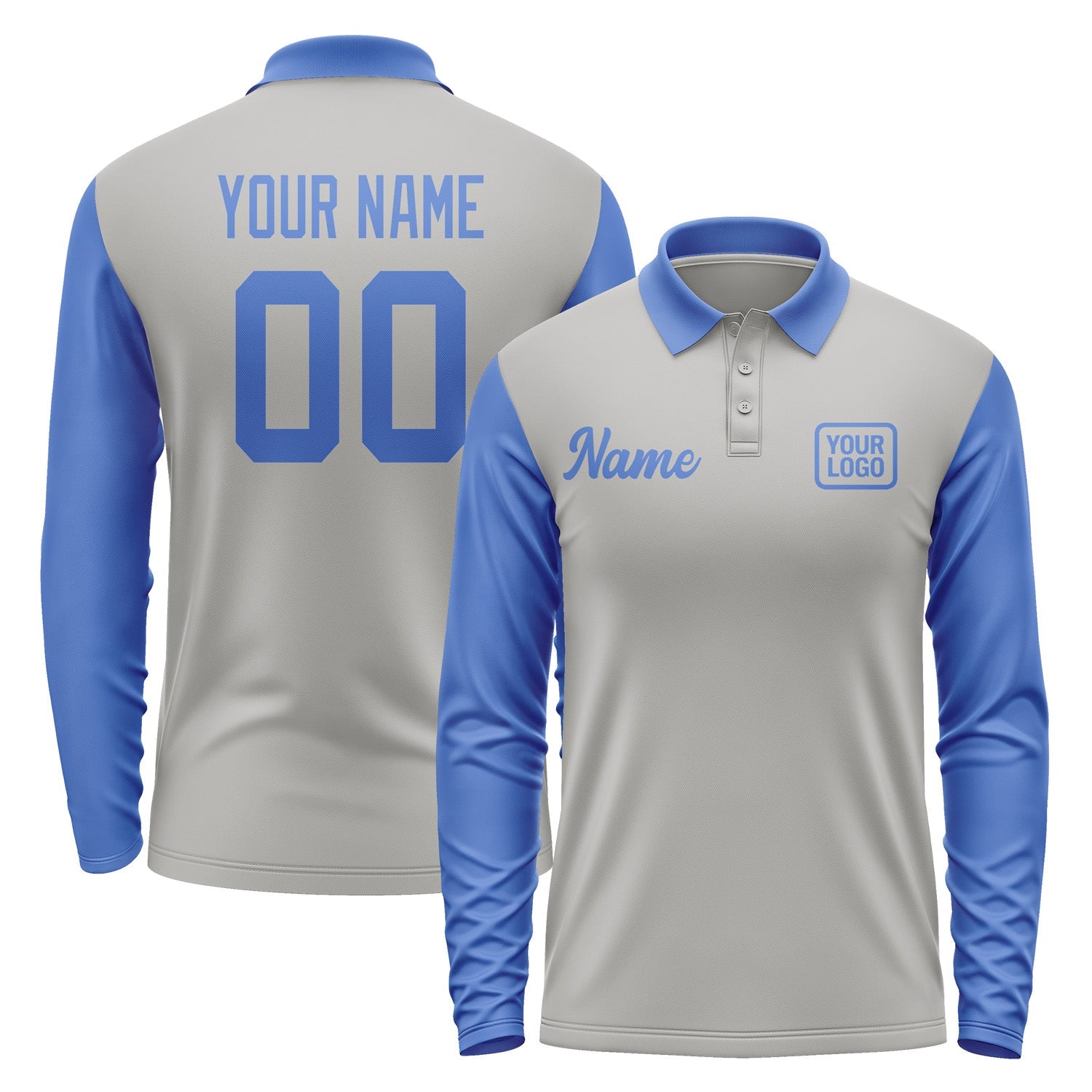 Custom Gray Sky Blue Long Sleeve Polo Shirt Pl040909B109