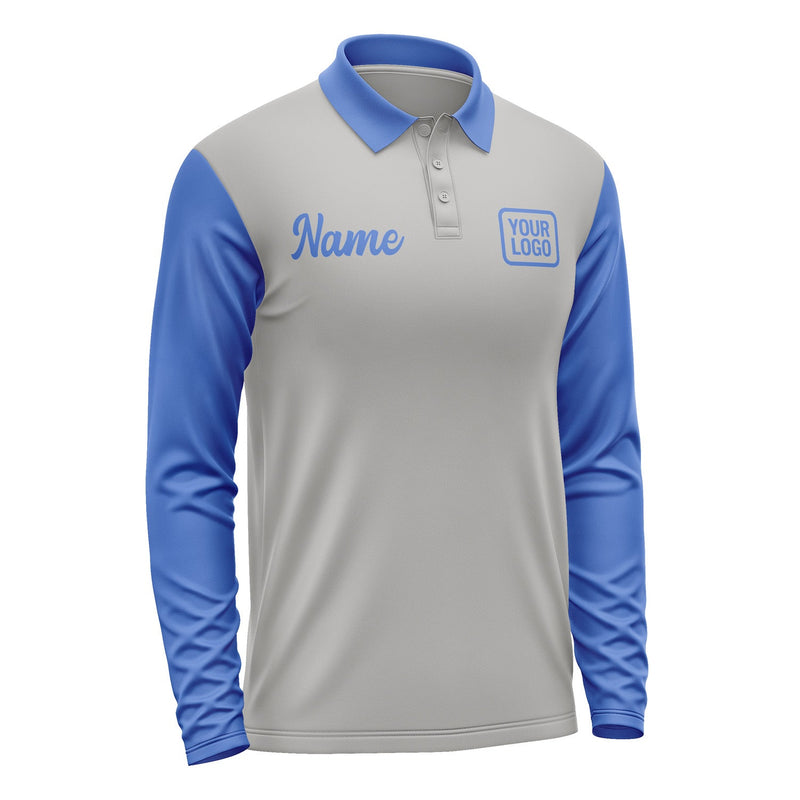Custom Gray Sky Blue Long Sleeve Polo Shirt Pl040909B109