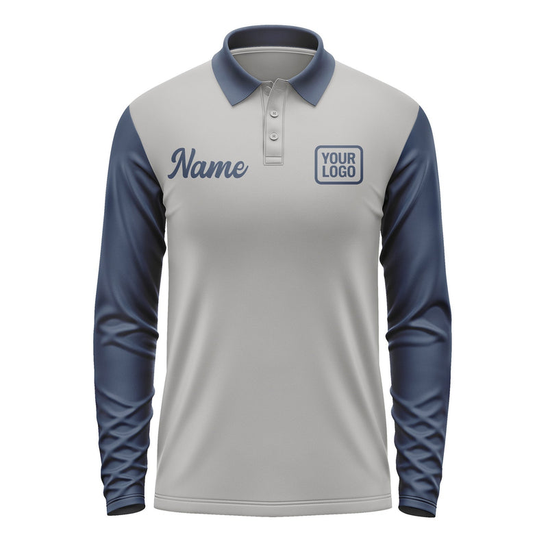 Custom Gray Blue Long Sleeve Polo Shirt Pl041010B110