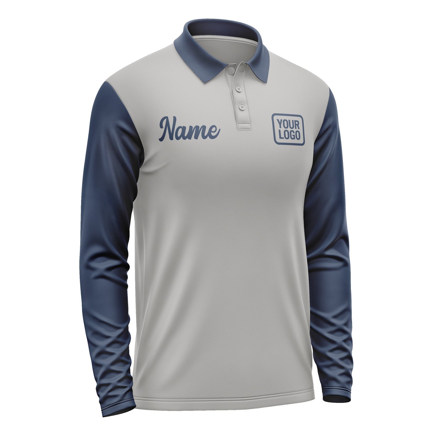 Custom Gray Blue Long Sleeve Polo Shirt Pl041010B110