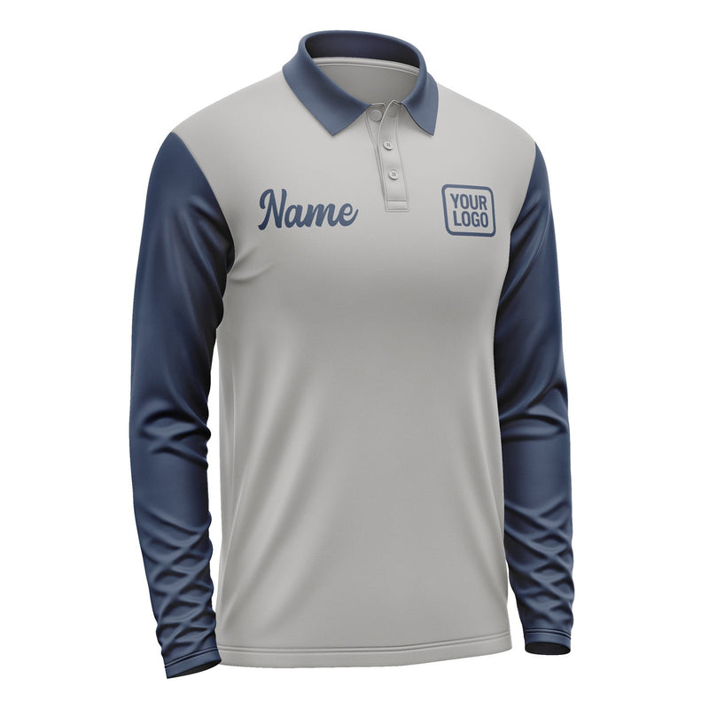 Custom Gray Blue Long Sleeve Polo Shirt Pl041010B110